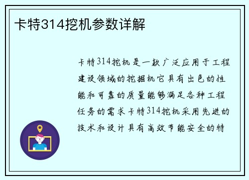 卡特314挖机参数详解